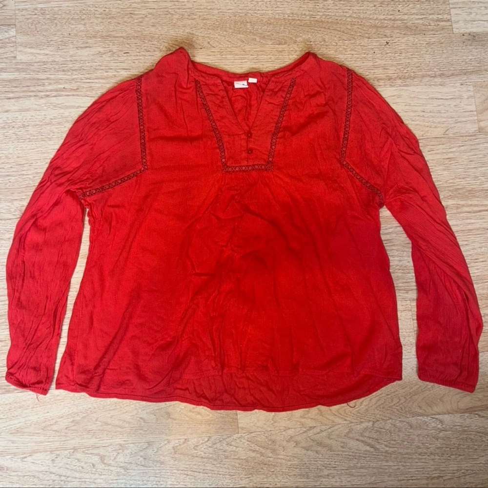 GAP Scarlet Red Women's Long Sleeve Detailed Blouse, Large